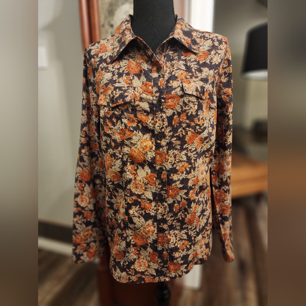 Christopher & Banks Button-Down, Brown And Orange, Size Medium